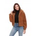 Women Fleece Solid Color Button Long Sleeve Hooded Coats