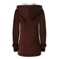 Women Hooded Coats Casual Long Sleeve Horn Button Outerwear