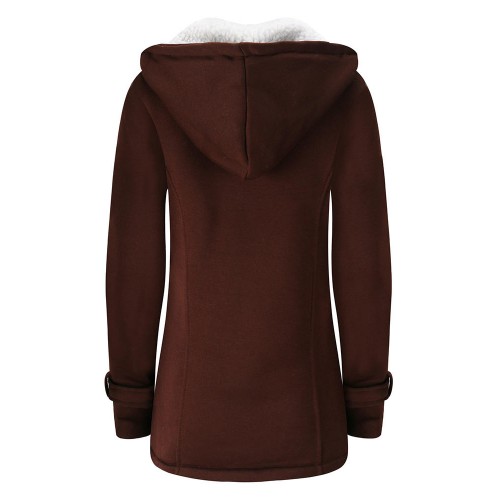 Women Hooded Coats Casual Long Sleeve Horn Button Outerwear