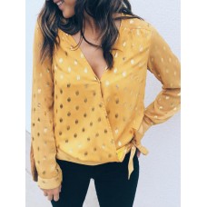 Casual Women Loose Polka Dot Print V-Neck Chiffon Long Sleeve Blouse