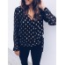 Casual Women Loose Polka Dot Print V-Neck Chiffon Long Sleeve Blouse