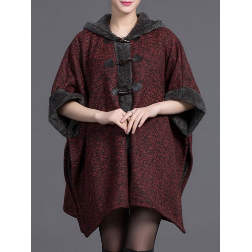 Elegant Women Cloak Shawl Hooded Crew Neck Cardigan Coats