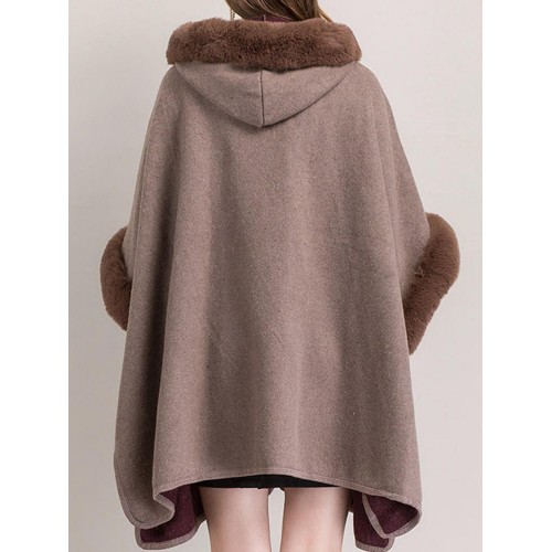 Women Cloak Shawl Hooded Crew Neck Cardigan Coats with Pockets