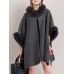 Women Cloak Shawl Hooded Crew Neck Cardigan Coats with Pockets