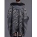 Women Cloak Shawl Hooded Print Batwing Sleeve Cardigan Coats with Pockets