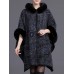 Women Cloak Shawl Hooded Print Batwing Sleeve Cardigan Coats with Pockets