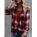 Women Cotton V-Neck Button Long Sleeve Blouse with Pockets