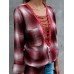 Women Cotton V-Neck Button Long Sleeve Blouse with Pockets