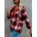 Women Cotton V-Neck Button Long Sleeve Blouse with Pockets