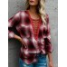 Women Cotton V-Neck Button Long Sleeve Blouse with Pockets