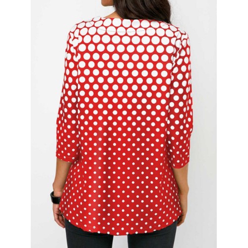 Casual Women Polka Dot Crew Neck 3/4 Sleeve Blouse