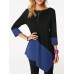 Casual Women Patchwork Crew Neck 3/4 Sleeve Irregular Hem Blouse