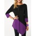 Casual Women Patchwork Crew Neck 3/4 Sleeve Irregular Hem Blouse