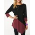 Casual Women Patchwork Crew Neck 3/4 Sleeve Irregular Hem Blouse