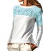 S-5XL Women Lace Patchwork Hollow Out Crew Neck Long Sleeve Blouse