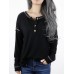 Autumn Winter Long Sleeve Patchwork Buttons Loose Casual T-shirts