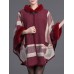 Autumn Winter Thick Shawl Print Cloak 3/4 Sleeve Elegant Coats