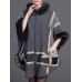 Autumn Winter Thick Shawl Print Cloak 3/4 Sleeve Elegant Coats