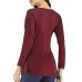 Casual Women Long Sleeve V Neck Pleated Solid Color T-shirts