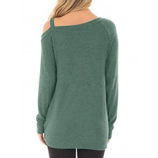 Women Casual Solid Color Kink One Shoulder Long Sleeve T-shirts