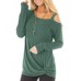 Women Casual Solid Color Kink One Shoulder Long Sleeve T-shirts