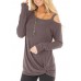 Women Casual Solid Color Kink One Shoulder Long Sleeve T-shirts