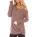 Women Casual Solid Color Kink One Shoulder Long Sleeve T-shirts