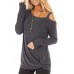 Women Casual Solid Color Kink One Shoulder Long Sleeve T-shirts