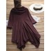 Casual Women Solid Color Irregular Hem 3/4 Sleeve Hoodie Shirt Dress