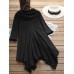 Casual Women Solid Color Irregular Hem 3/4 Sleeve Hoodie Shirt Dress