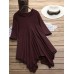 Casual Women Solid Color Irregular Hem 3/4 Sleeve Hoodie Shirt Dress