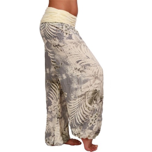 Women Casual Wide Leg Floral Print Trouser Pants