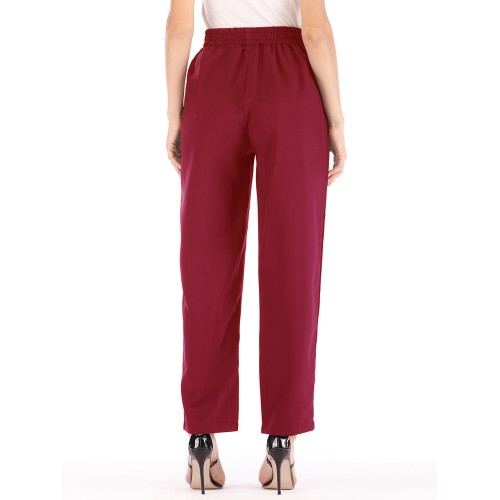 Women Casual Pure Color High Waist Elastic Waist Pants