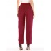 Women Casual Pure Color High Waist Elastic Waist Pants