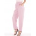 Women Casual Pure Color High Waist Elastic Waist Pants