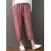 Women Casual Cotton Linen Elastic Waist Loose Striped Pants