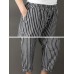 Women Casual Cotton Linen Elastic Waist Loose Striped Pants