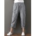 Women Casual Cotton Linen Elastic Waist Loose Striped Pants