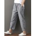 Women Casual Cotton Linen Elastic Waist Loose Striped Pants