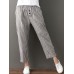 Women Casual Cotton Linen Elastic Waist Loose Striped Pants