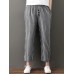 Women Casual Cotton Linen Elastic Waist Loose Striped Pants