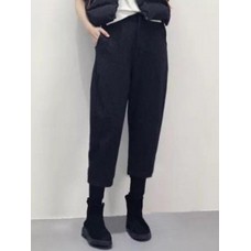 Women Casual Solid Color Winter Straight High Waist Trousers Pants