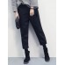 Women Casual Solid Color Winter Straight High Waist Trousers Pants