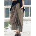 Wide Leg Women Cotton Linen Solid Color Elastic Waist Irregular Pants