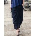 Wide Leg Women Cotton Linen Solid Color Elastic Waist Irregular Pants