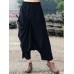 Wide Leg Women Cotton Linen Solid Color Elastic Waist Irregular Pants