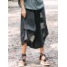 Women Elastic Waist Cotton Linen Irregular Patchwork Pants