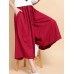 Women Wide Leg Solid Color Cotton Linen Elastic Waist Pants