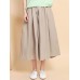 Women Wide Leg Solid Color Cotton Linen Elastic Waist Pants