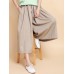 Women Wide Leg Solid Color Cotton Linen Elastic Waist Pants